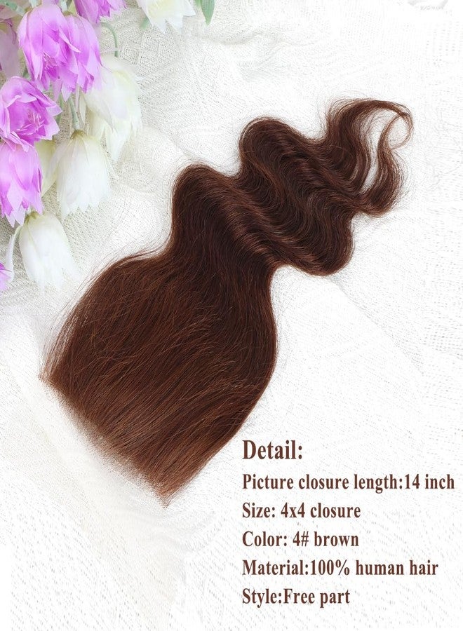 Allrun Brown color Body Wave Closure 4x4 Free Part Closure Brazilian Human Hair Closure Brown Body Wave Lace Closure Virgin Human Hair HD Lace closure Chocolate Brown (14 Inch) - Image 2